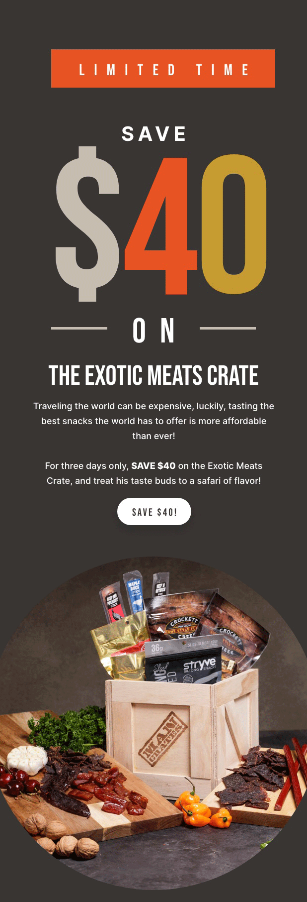 🦬 Kick off Exotic Meats Week and Save 40! Man Crates
